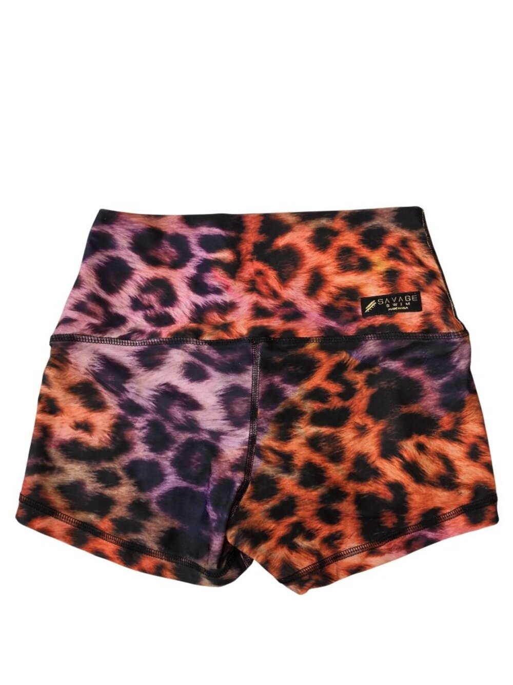 Savage Swim High-Waisted Leopard Print Workout Shorts size S swim shorts